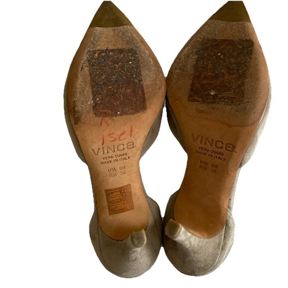 Vince Suede Dorsay Heels Womens Sz 6 M Taupe Biege Italian Office Pointed Toe - Picture 15 of 16